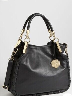 Vince Camuto Black Leather Hobo with Gold Hardware
